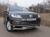 Защита переднего бампера (двойная с ДХО фирмы PIAA) для Фольксваген Туарег 2014- Защита переднего бампера (двойная с ДХО фирмы PIAA) для Фольксваген Туарег 2014-