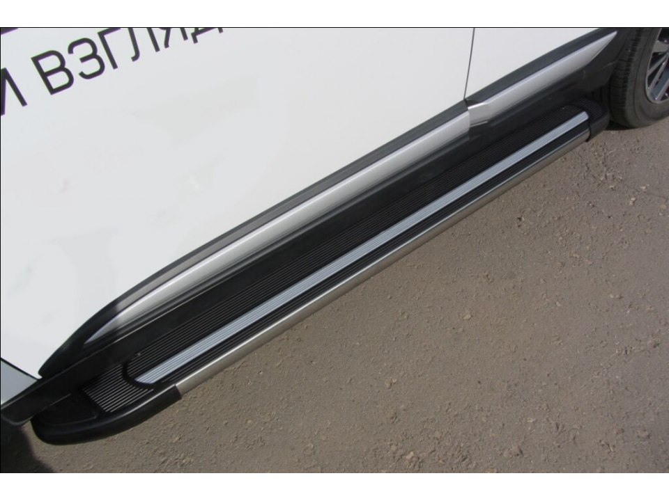 Подножки алюминиевые с нерж. окантовкой для Митсубиси Аутлендер 2015